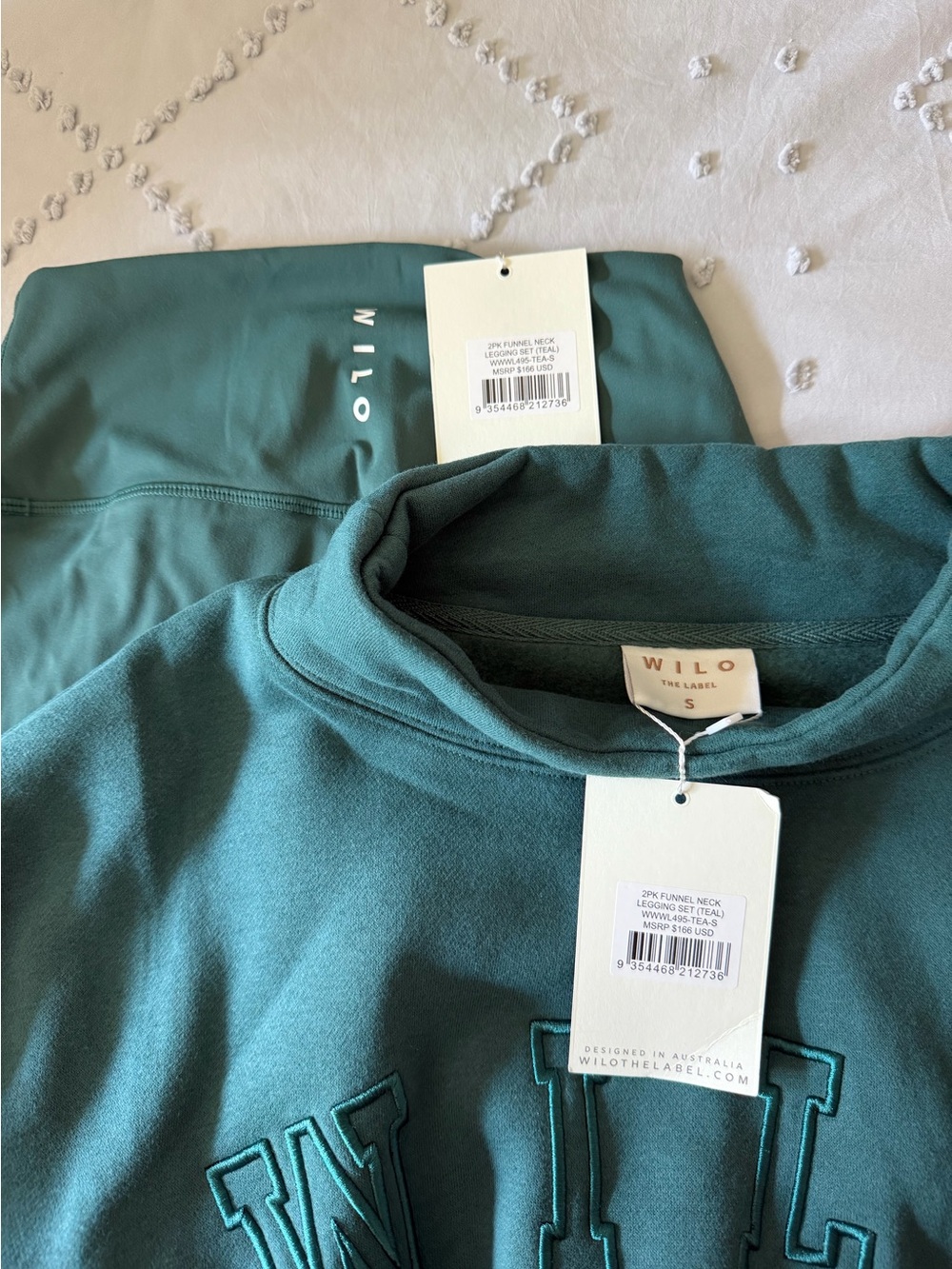 NWT Wilo The Label 2-Piece Funnel Neck Legging Set — Teal = Back to school fit!